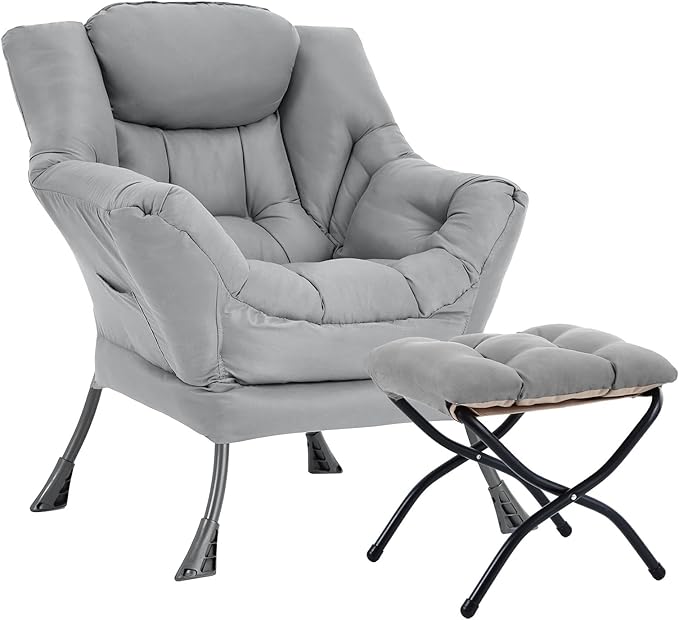 Lazy Chair with Ottoman, Large Modern Lounge Accent Chair with Armrests and by HomeEastllyHome