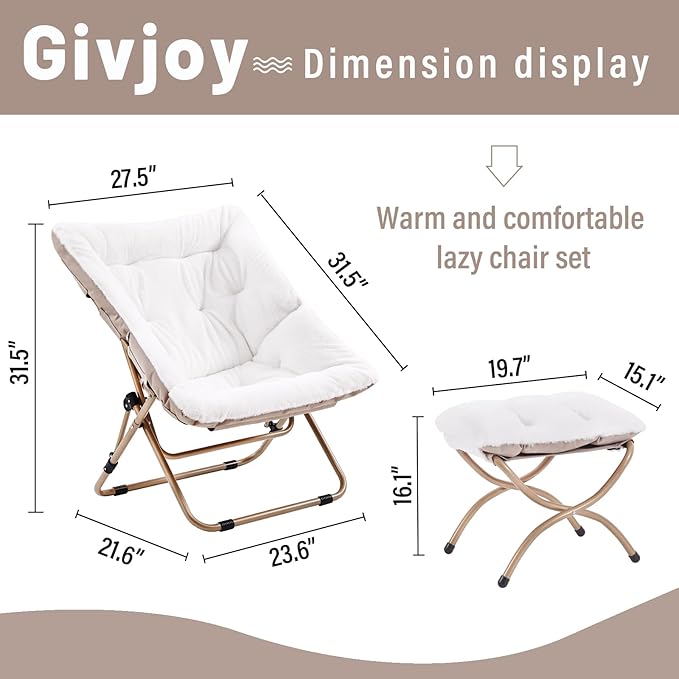 Comfy Folded Chair with Ottoman, Oversized Folding Faux Fur Chair Soft Furry - Image 3