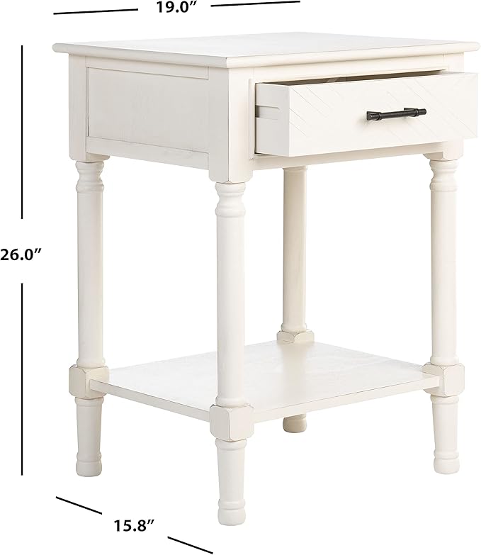 SAFAVIEH Home Collection Peyton Distressed White 1-Drawer Lower Shelf Accent - Image 3
