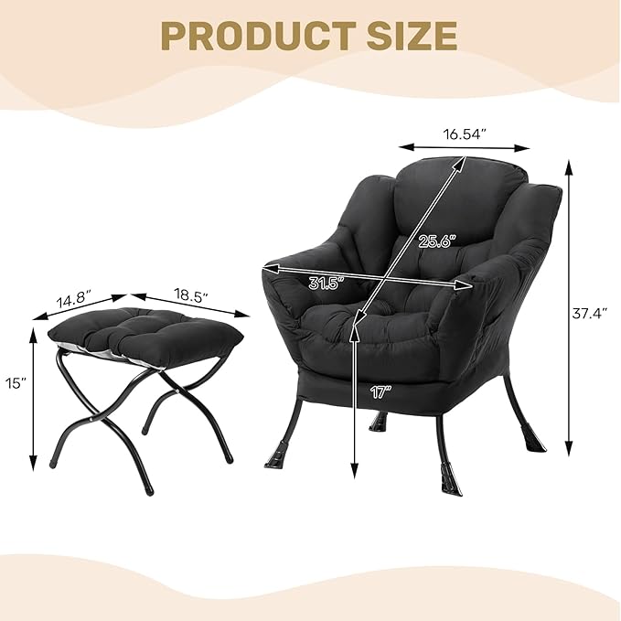 HollyHOME Modern Fabric Large Lazy Chair, Accent Oversized Comfy Reading Chair - Image 3