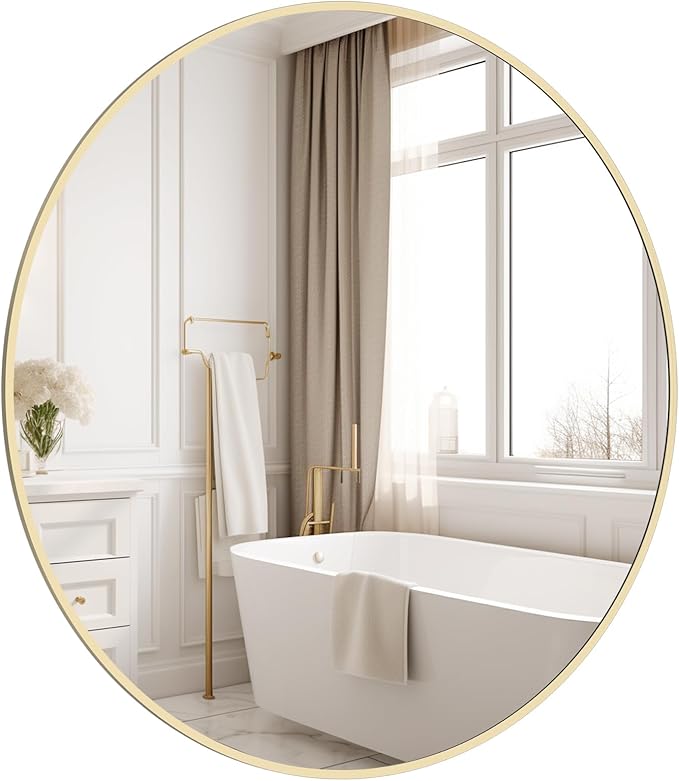 HOMECOOKIN Round Wall Mirror 28" Gold Circle Mirror by HOMECOOKIN