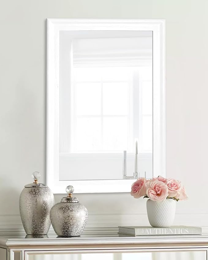 CULER White Wood Wall Mirror for Bathroom, Rectangle 20 x 30 inch Hanging - Image 3