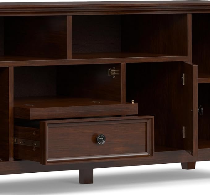 SIMPLIHOME Amherst 72-inch Wide Solid Wood TV Stand in Russet Brown, - Image 9