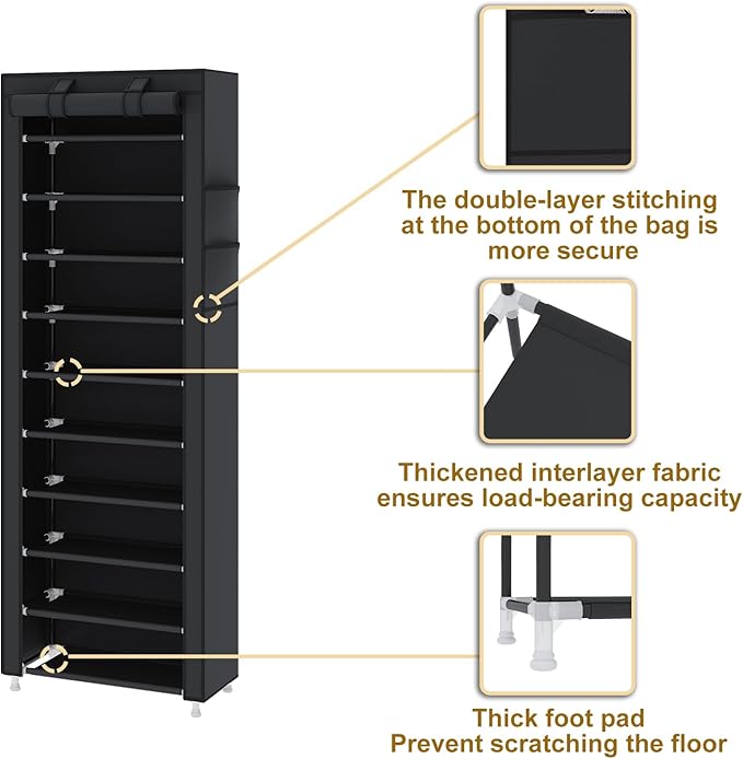 UDEAR 10-Tier Free Standing Shoe Rack Sturdy Shoe Rack Organizer - Image 8