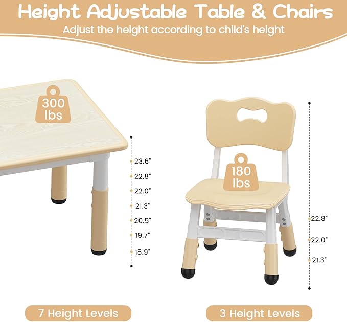 GarveeHome Kids Table and 6 Chairs Set, Height Adjustable Toddler Table and - Image 5