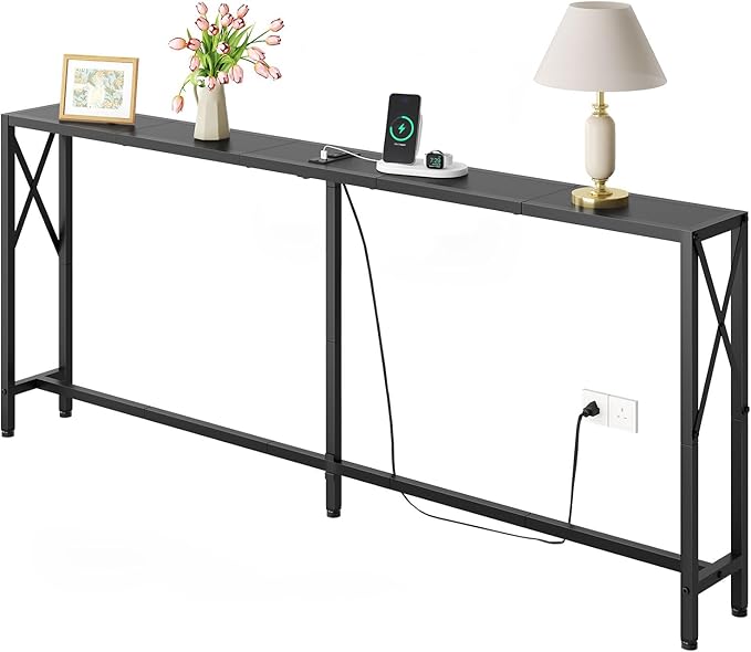 Console Table Narrow Long, Behind Couch Table by Gewudraw