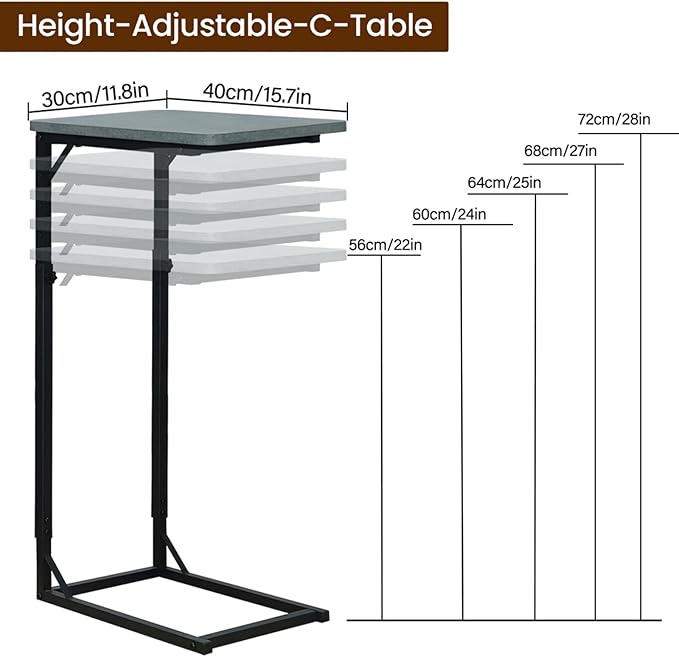 C-Shaped End Table for Couch, Adjustable Sofa Side Table - Image 3