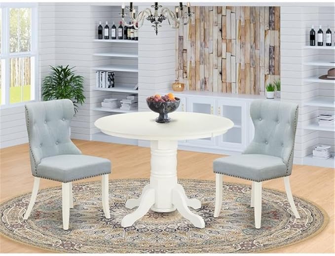 East West Furniture SHSI3-WHI-15 3 Piece Dining Room Table Set Contains a Round - Image 6