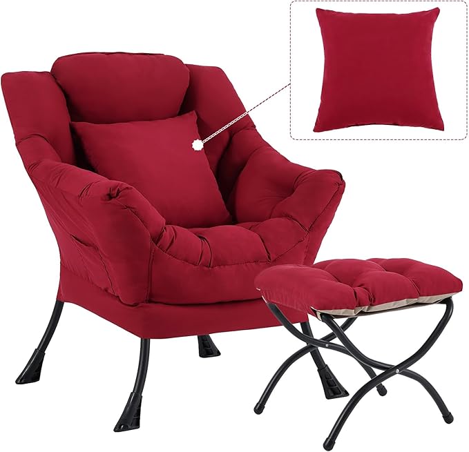 Lazy Chair with Ottoman, Comfy Reading Lounge Chair with Footstool & Throw by YOTATING