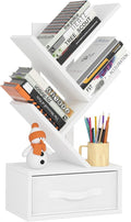 Small Bookshelf with Drawer, 4 Tier Tree Book Shelf, Wood Desk Bookshelves by SHEEPAM