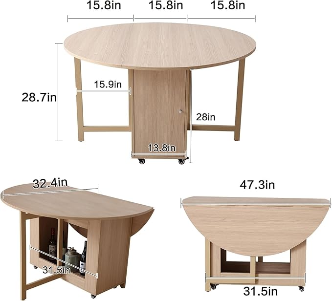 Wood Round Folding Dining Table - Image 6