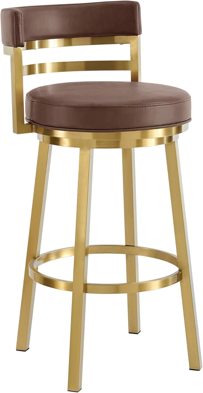 Armen Living Madrid 30" Seat Height Swivel Modern Vintage Coffee Faux Leather by ArmenLiving