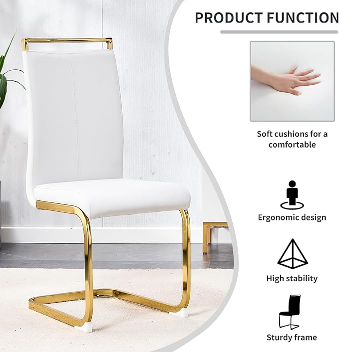 Modern Dining Chairs Set of 6, High Back White Kitchen Chairs, Faux Leather - Image 4