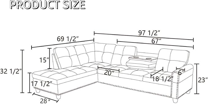 L-Shaped Sectional Sofa, Modern Sectional Couches Home Sofas - Image 2