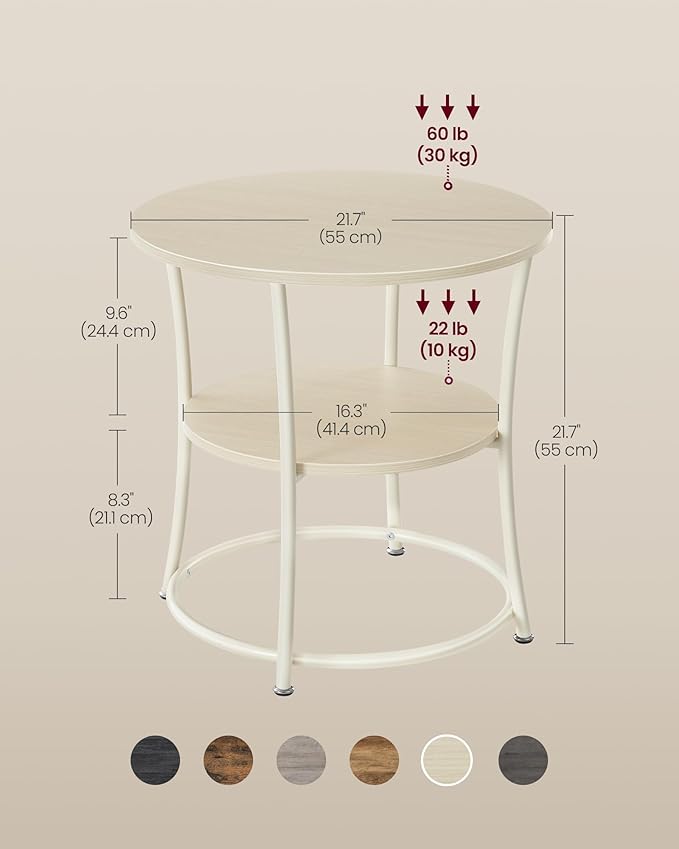VASAGLE Side Table, 2-Tier Round End Table, Nightstand - Image 3
