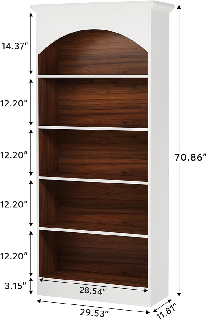 LITTLE TREE 70.9" White Bookcase, 5-Tier Tall Bookshelf - Image 3