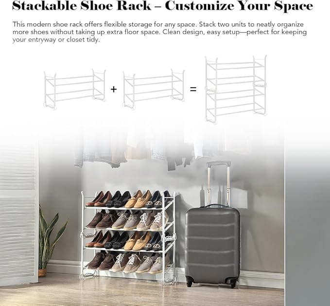 SunnyPoint Expandable & Stackable 2-Tier Shoe Rack – Adjustable Shoe Organizer - Image 4
