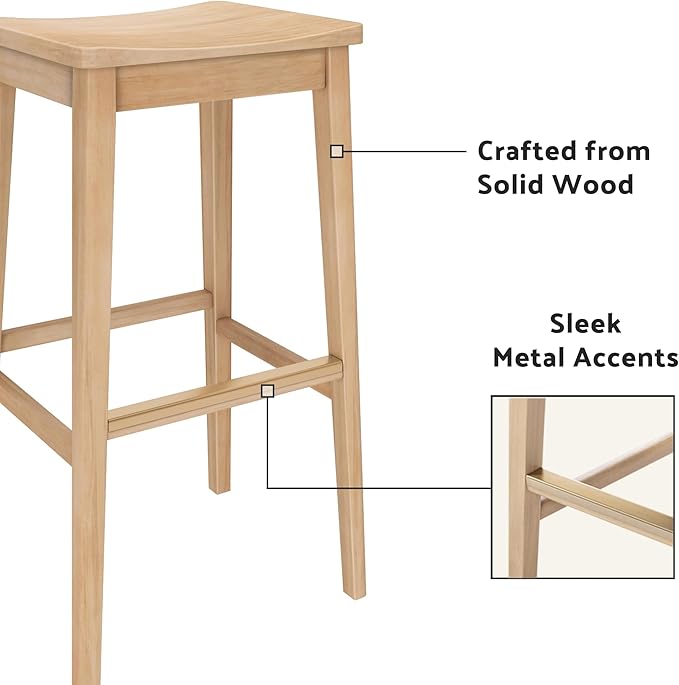 Plank+Beam Smythe Bar Stool, Sturdy Wood Modern Kitchen Bar Height Stool - Image 5