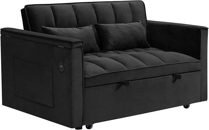 Ball & Cast 55" 3 in 1 Sleeper Sofa Bed Velvet Upholstered Pull Out Couch - Image 11