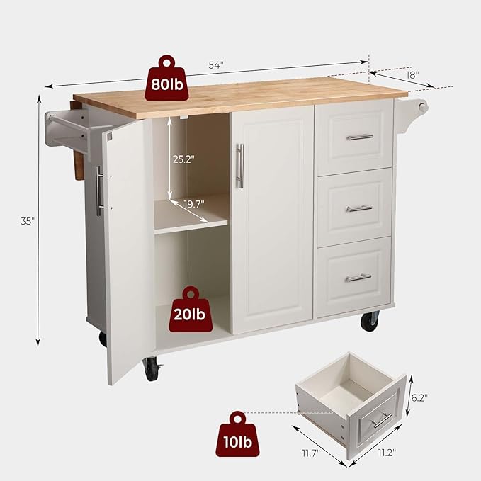 54" Rolling Kitchen Island Cart - Image 7