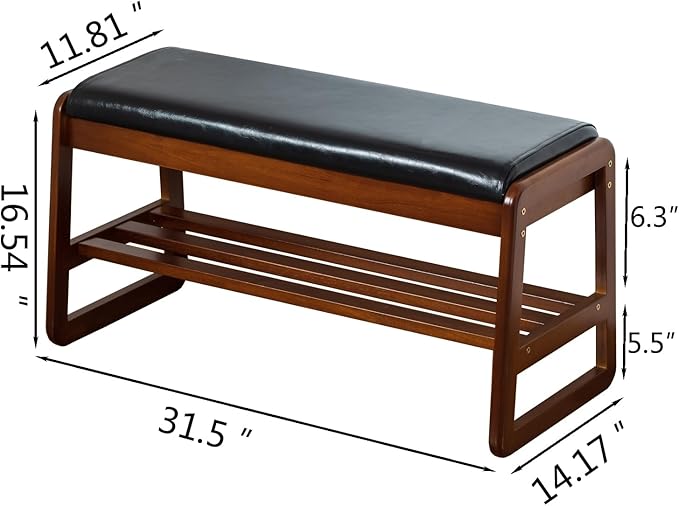 Solid Wood Shoe Bench, 2-Tier Entryway Bench - Image 2