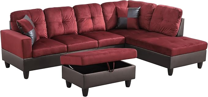 Couches for Living Room Modern L Shaped Couch Comfy Flannel Fabric 3 Pieces - Image 3
