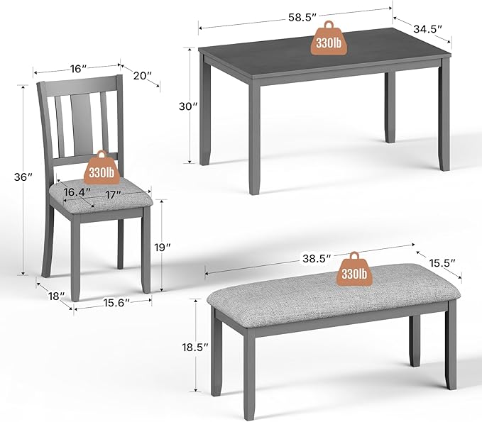 6-Piece Wooden Dining Table Set, Dining Table Set - Image 2