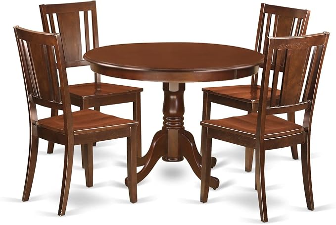 East West Furniture HLDU5-MAH-W 5 Piece Dining Set Includes a Round Dining Room by EastWestFurniture