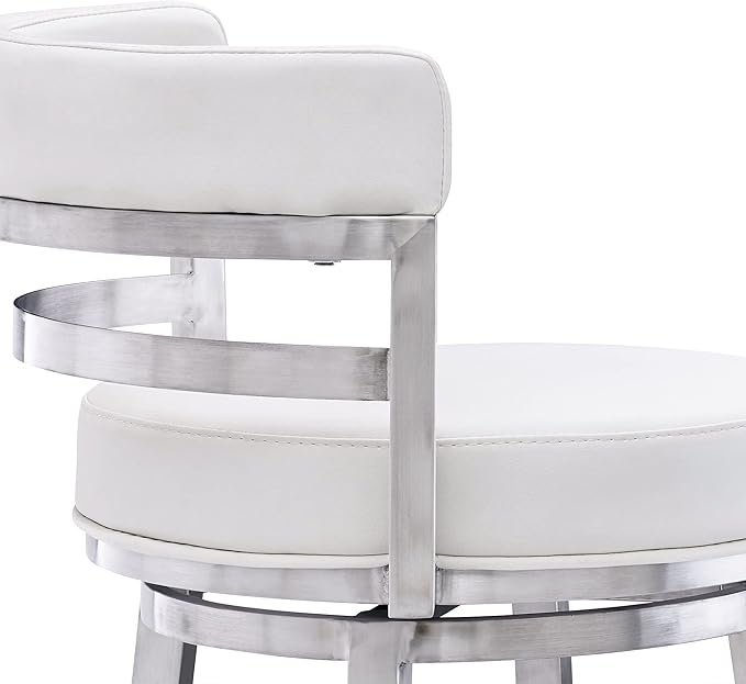Armen Living Titana 26" Counter Height Swivel White Faux Leather and Brushed - Image 7