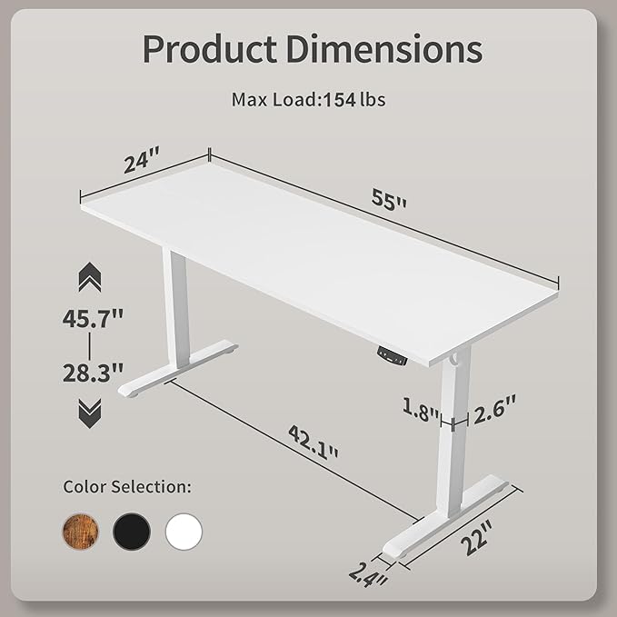 Agilestic Electric Standing Desk, 55 x 24 Inches Height Adjustable Desk - Image 3
