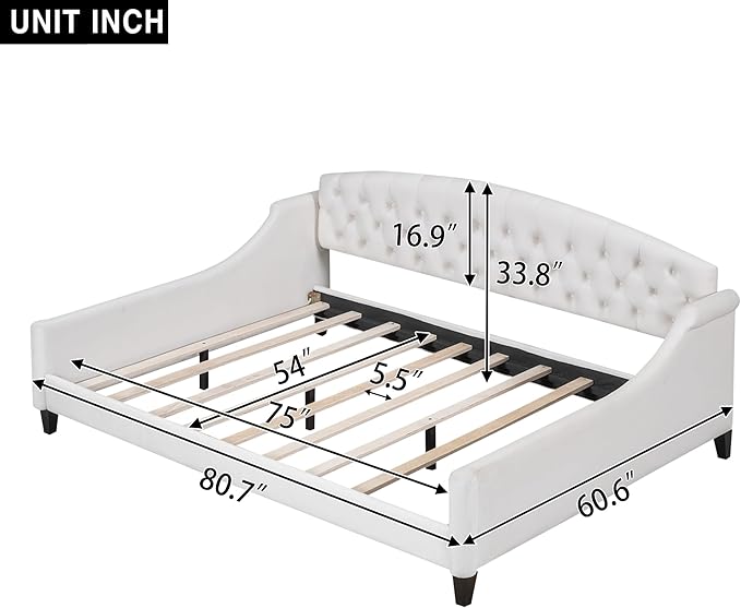 Full Size Modern Luxury Tufted Button Daybed, Stylish Wood Upholstered Day Bed - Image 2