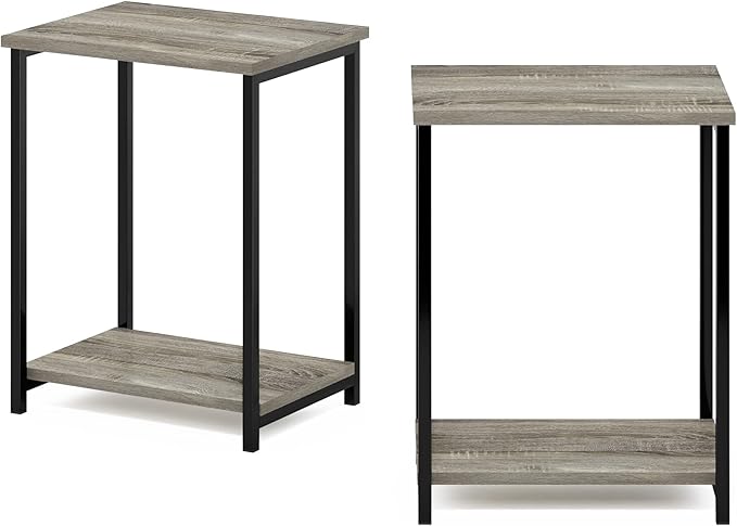 Furinno Simplistic Metal Frame End Table, French Oak - Image 7