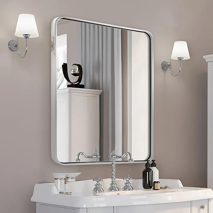 ANDY STAR Chrome Bathroom Mirror, 30x36’’ Rounded Rectangle Mirror Polished - Image 8