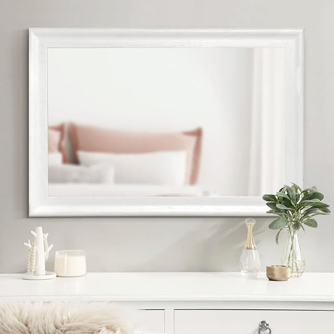 CULER White Wood Wall Mirror for Bathroom, Rectangle Rustic 24 x 36 inch - Image 3
