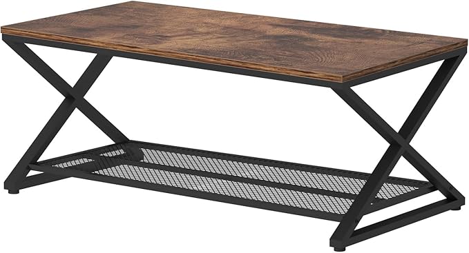 LVB Rustic Coffee Table, Industrial Metal Wood 2 Tier Cocktail Tea Table - Image 9
