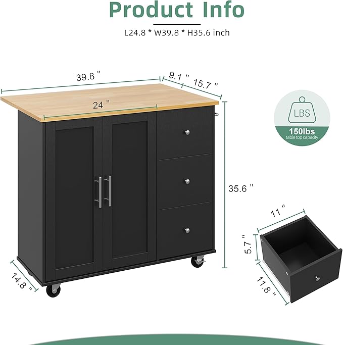 Shintenchi Rolling Kitchen Island Cart - Image 5