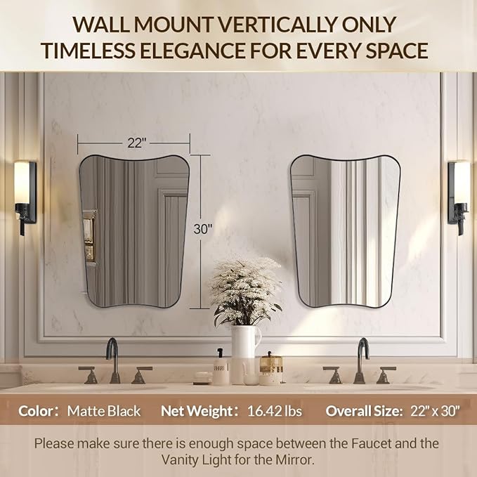 Black Bathroom Mirror, 22x30 Irregular Shaped Mirror - Image 2
