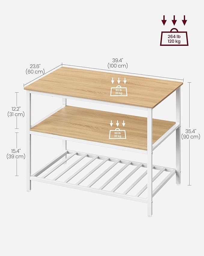 VASAGLE Kitchen Island with 3 Shelves, 39.4 Inches Width Kitchen Shelf with - Image 3
