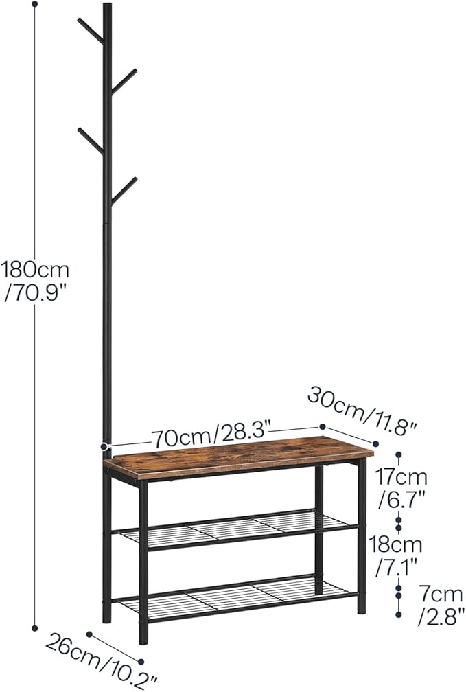 HOOBRO Coat Rack Shoe Bench, 3-Tier Shoe Rack, Industrial Shoe Organizer - Image 3