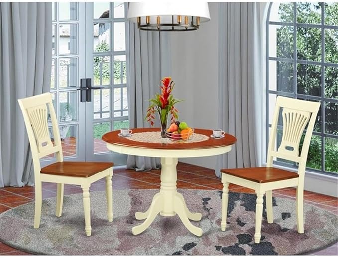 East West Furniture HLPL3-BMK-W 3 Piece Dining Room Table Set Contains a Round - Image 2