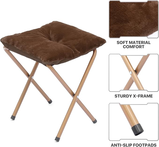 MoNiBloom Round Folding Faux Fur Saucer Chair - Image 9