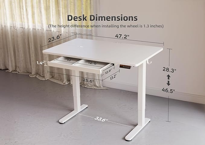 YDN Standing Desk with Drawers, 48 x 24 Inch White Standing Desks Electric - Image 3