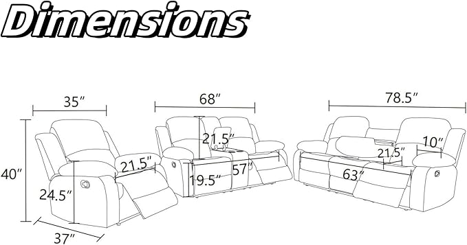 Leather Recliner Sofa Couch, 3-Seater Home Theater Seating Reclining Sofa - Image 2