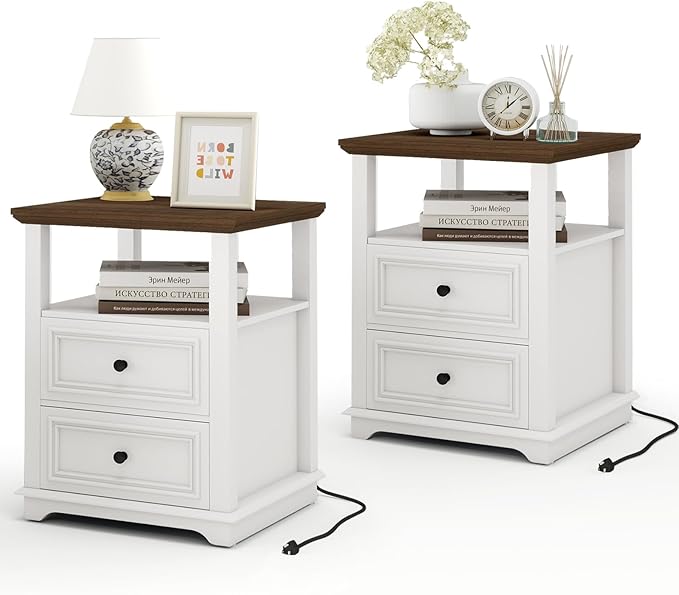 Vipbear Farmhouse Nightstand 18" White End Table by VipbearLiving