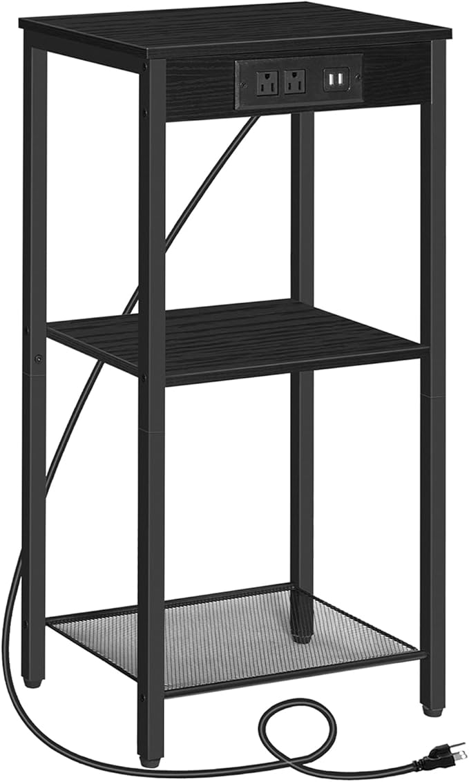 HOOBRO Tall End Table with Charging Station, 30 Inch Tall Nightstand, 3-Tier by HOOBRO