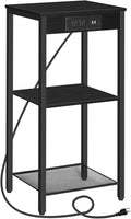 HOOBRO Tall End Table with Charging Station, 30 Inch Tall Nightstand, 3-Tier by HOOBRO