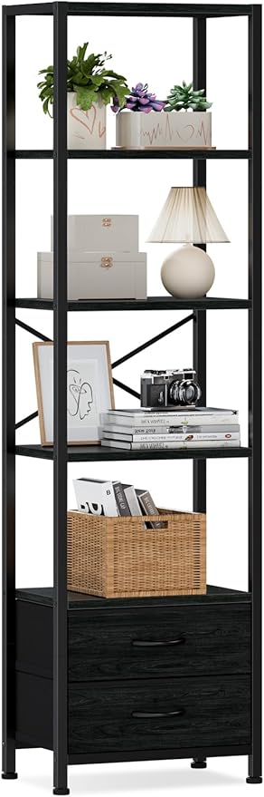 Furnulem 5-Tier Corner Shelf, Narrow Bookshelf by Furnulem
