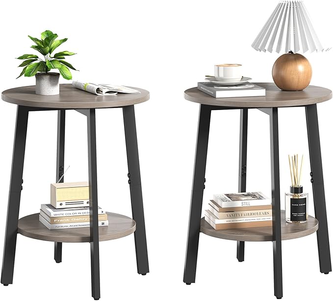 Side Table Set of 2, Small Round End Table by Unknown