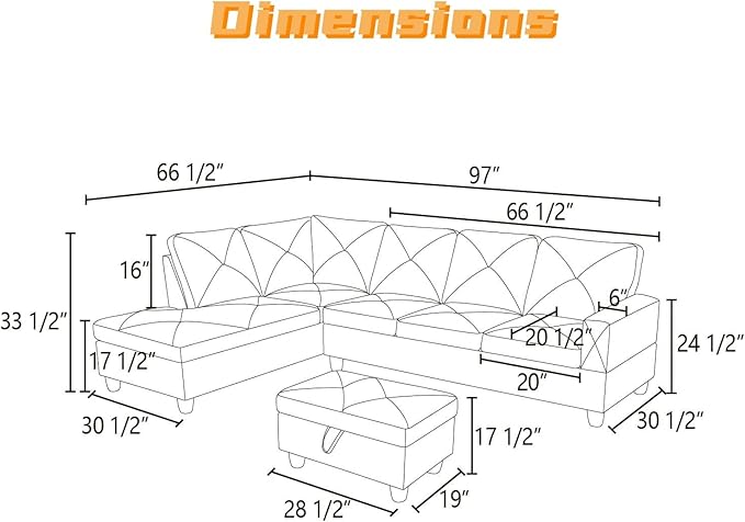 L Shaped Sectional Couch with Otttoman, Apartments - Image 2