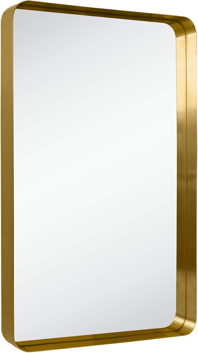 TEHOME 24x36 Brushed Gold Metal Framed Bathroom Mirror by TEHOME